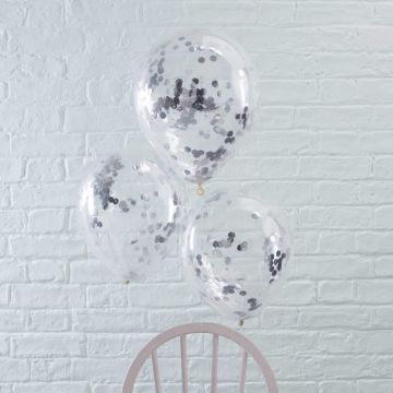 Konfetti-Luftballon Silber 5x - 30 cm