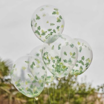 Luftballons mit Blätter-Konfetti 5x - 30 cm