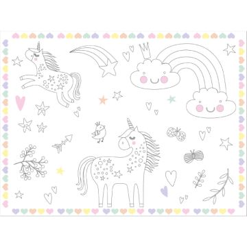 Malen Sie selbst Tischsets mit Einhornmotiven 6x - 40x30 cm