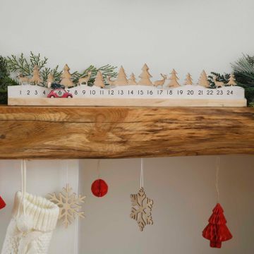 Adventskalender aus Holz mit beweglichem Auto 10x64 cm