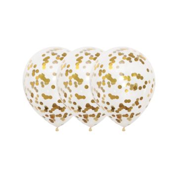Transparente Ballons mit goldenen Konfetti 3x - 30 cm