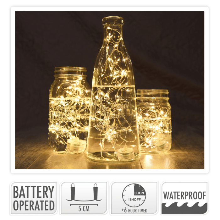 LED lyskæde tråd 20 LED Varm hvid vandtæt - 95 cm