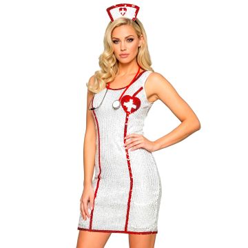 Weißes Krankenpflegerkleid mit Pailletten