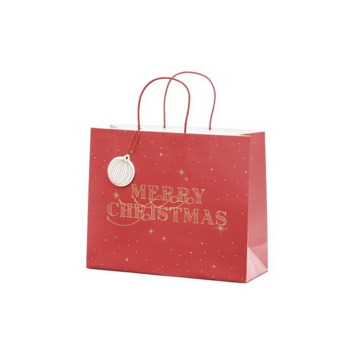 Rote Geschenktüte mit goldener Schrift - 32,5x26,5x11,5 cm