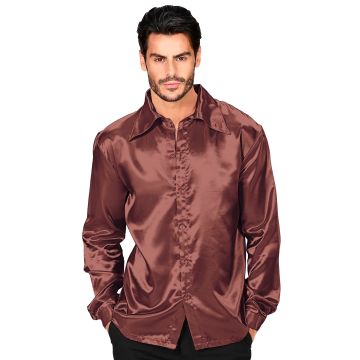 Satin Discohemd in braun für Herren