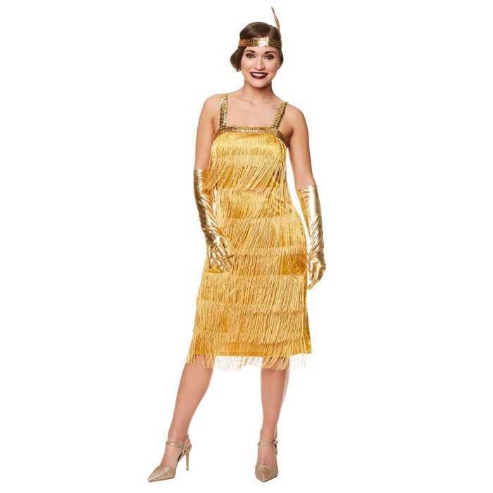 Gold Flapper Kleid mit Fransen für Frauen