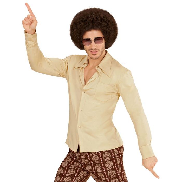 70er Hemd beige langärmlig