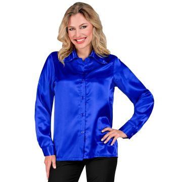 Blaues Discohemd aus Satin für Damen