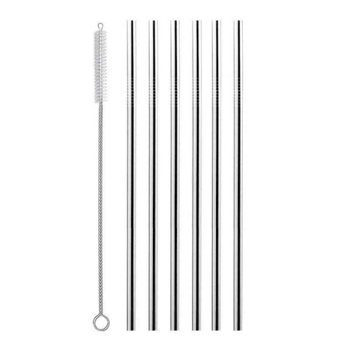 Edelstahlstrohhalme 6x m. Bürste - 13 cm