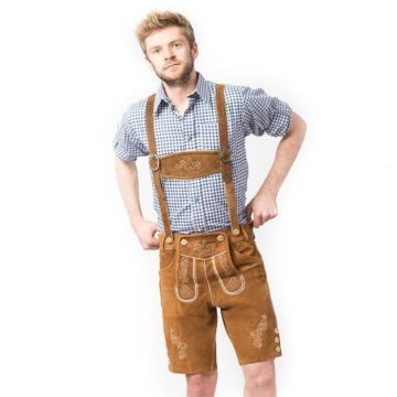 Lederhosen in Hellbraun mit Muster Oktoberfest