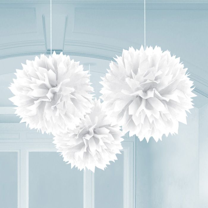 Pom-Pons in Weiß 3x - 40 cm