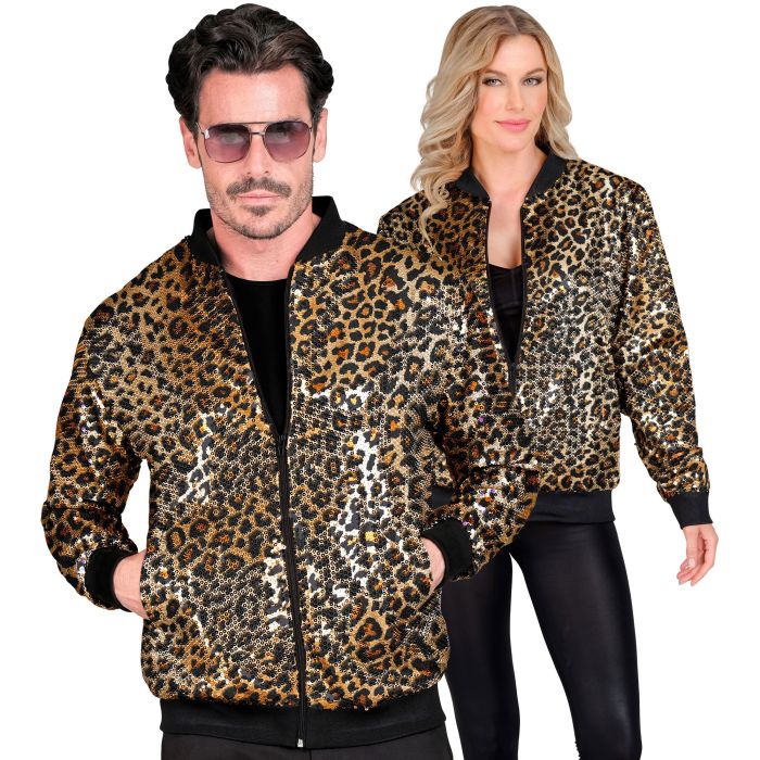 Paillet-Bomberjacke mit Leopardenprint in Gold