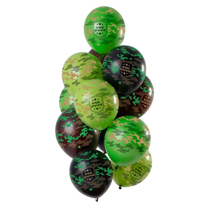 Camouflage-Luftballons "B*DAY" 12x - 33 cm