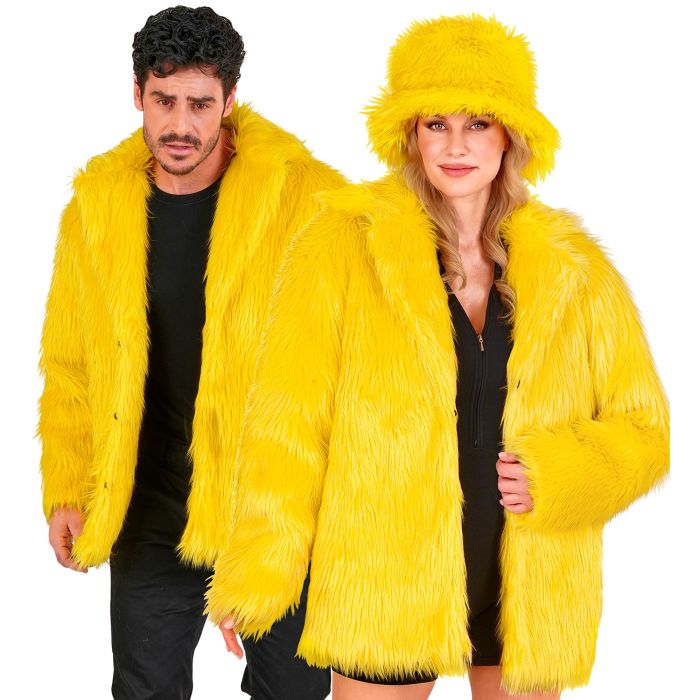 Gelbe Pelzjacke für eine farbenfrohe Themenparty