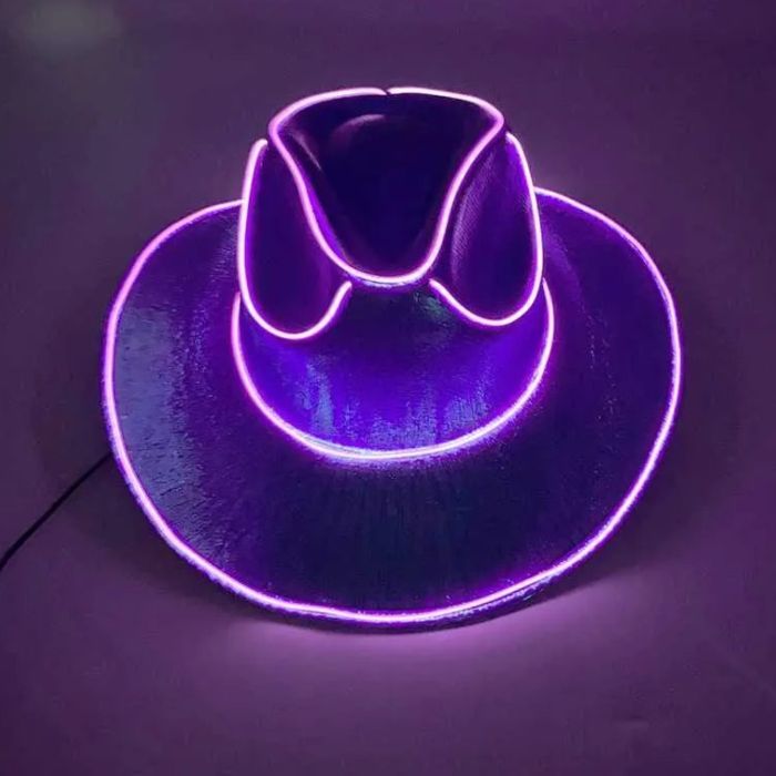 Lustiger Cowboy-Rave-Hut mit LED Lila
