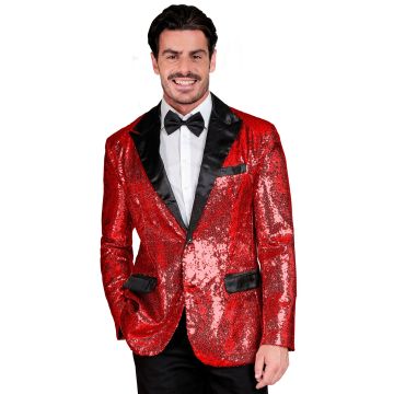 Paillettenjacke mit Satindetails in Rot