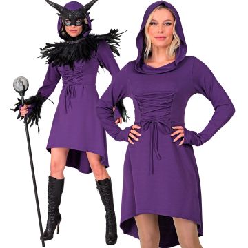 Lila gotische Hexenkleid mit Kapuze für Damen