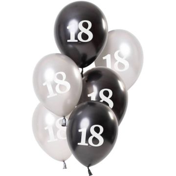 18 Jahre Ballons Metallisch Schwarz und Silber 6x - 23 cm