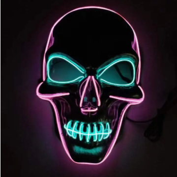 Gruselige Halloween-LED-Maske - Blauer und pinker Totenkopf
