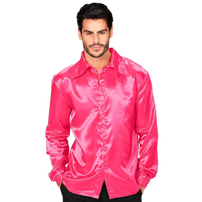 Satin Discohemd in Pink für Herren