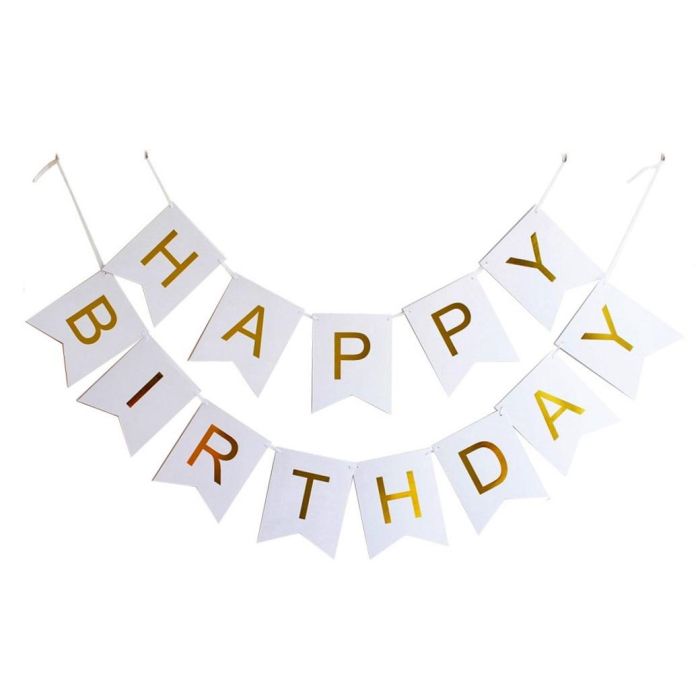 Happy Birthday Banner hellblau und gold